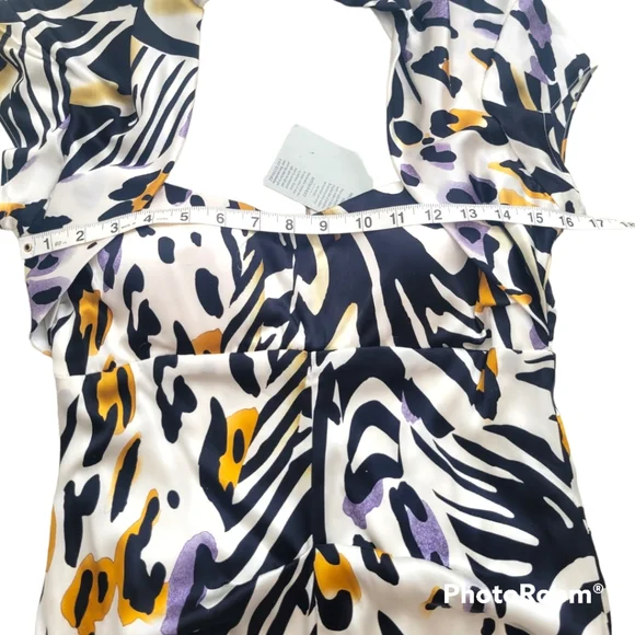 Cache Animal Leopard Zebra print ruched Silk Bodycon Cap sleeve Mini dress In 12 - Picture 4 of 13